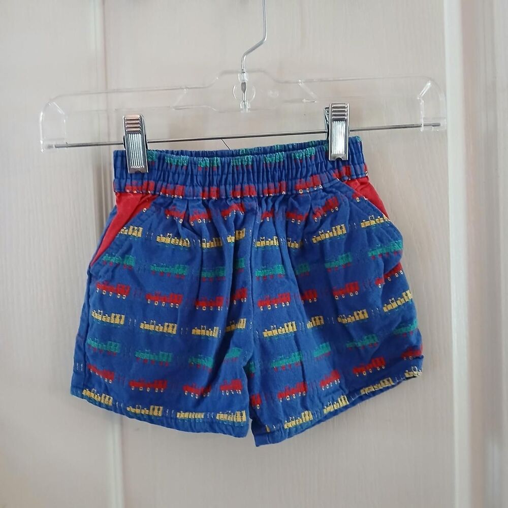 Vintage 90s OshKosh B'gosh 100% Cotton Blue Shorts All Over Train Print 2T USA